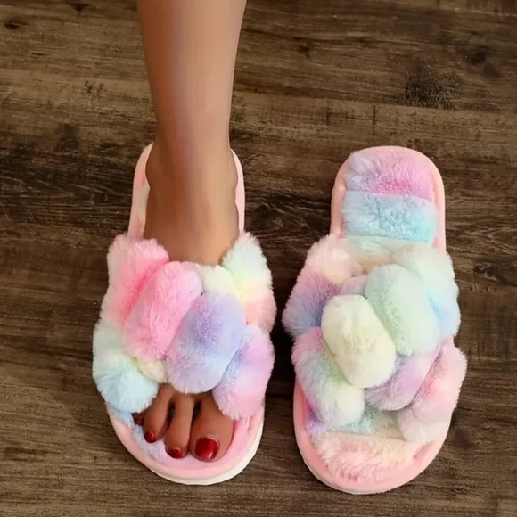 Ombre Faux Fur Women's Fluffy Slippers - Picture 8 of 10